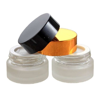 modern set unique gold black color lotion packaging heat resistant miniature 1 oz concentrate  matte round glass cosmetic jar